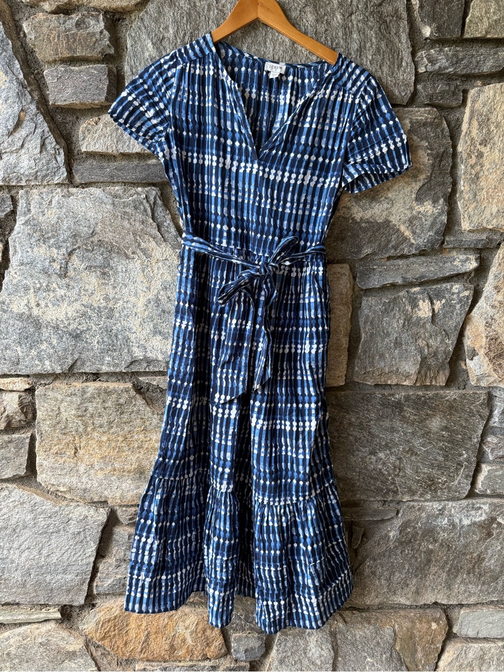 J.crew Blue Tie-Dye Midi Dress with Waist Tie